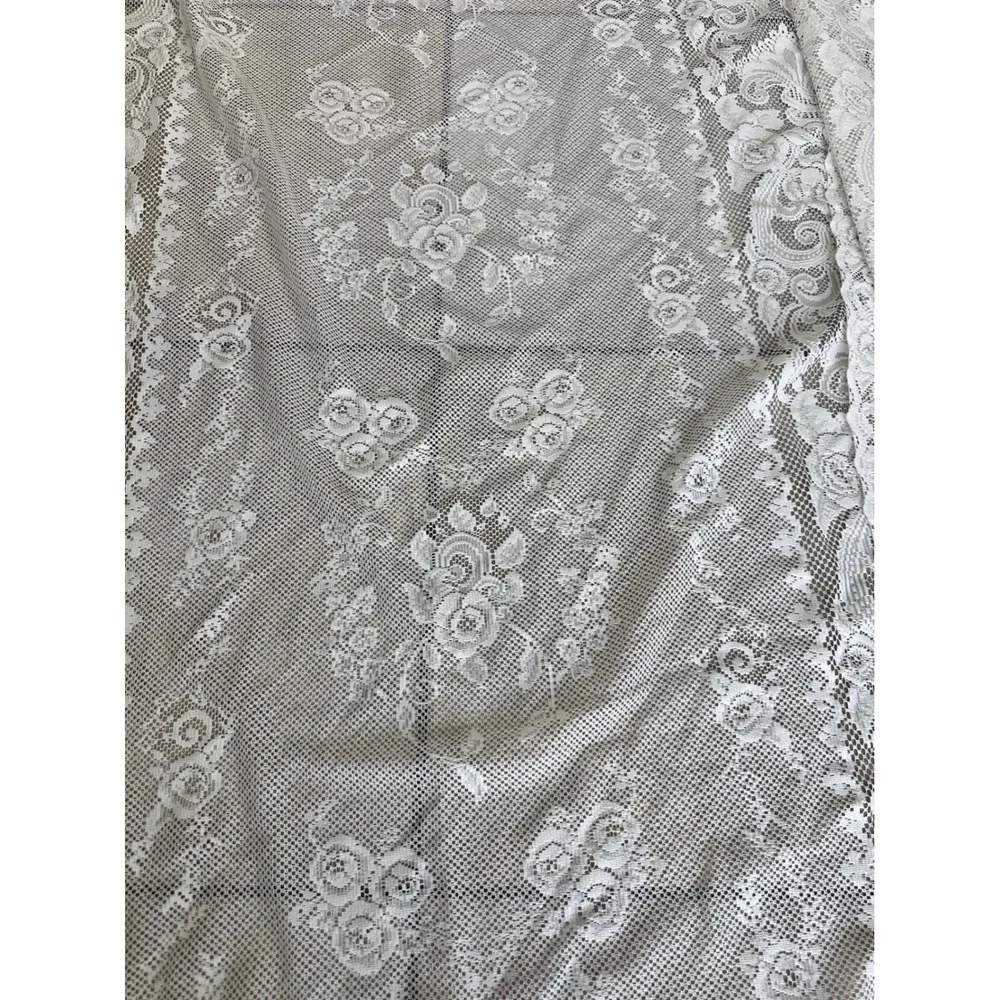 Floral Lace Curtain Panel Scalloped Edge Sheer Window Treatment White